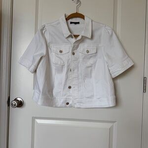 Talbot's White Denim Short Sleeve Jacket Petite XL